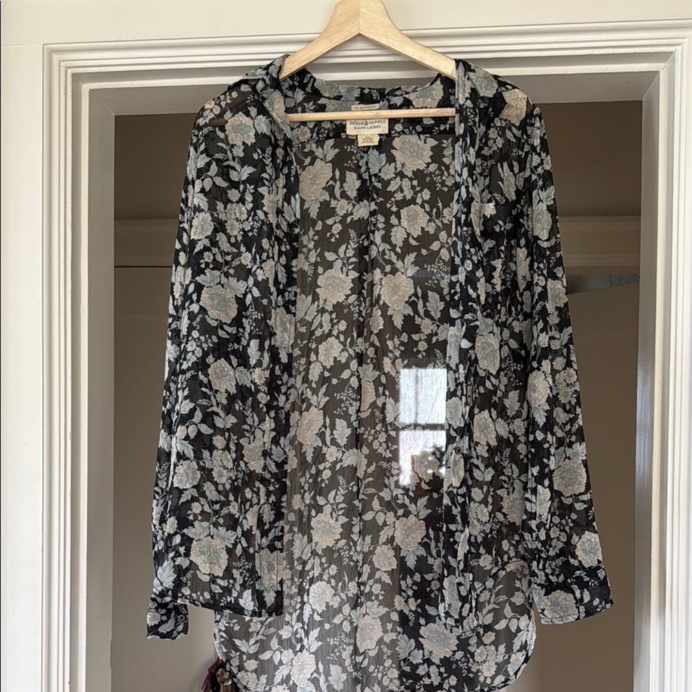 DENIM and SUPPLY RALPH LAUREN Floral Black Sheer Women's Top size M